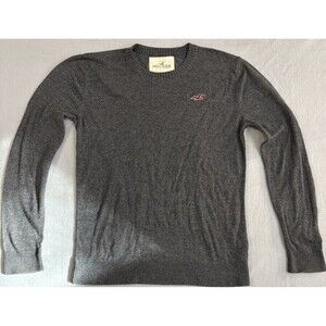 Hollister Gray Crewneck Sweater Medium Unisex Casual Lightweight Knit Logo